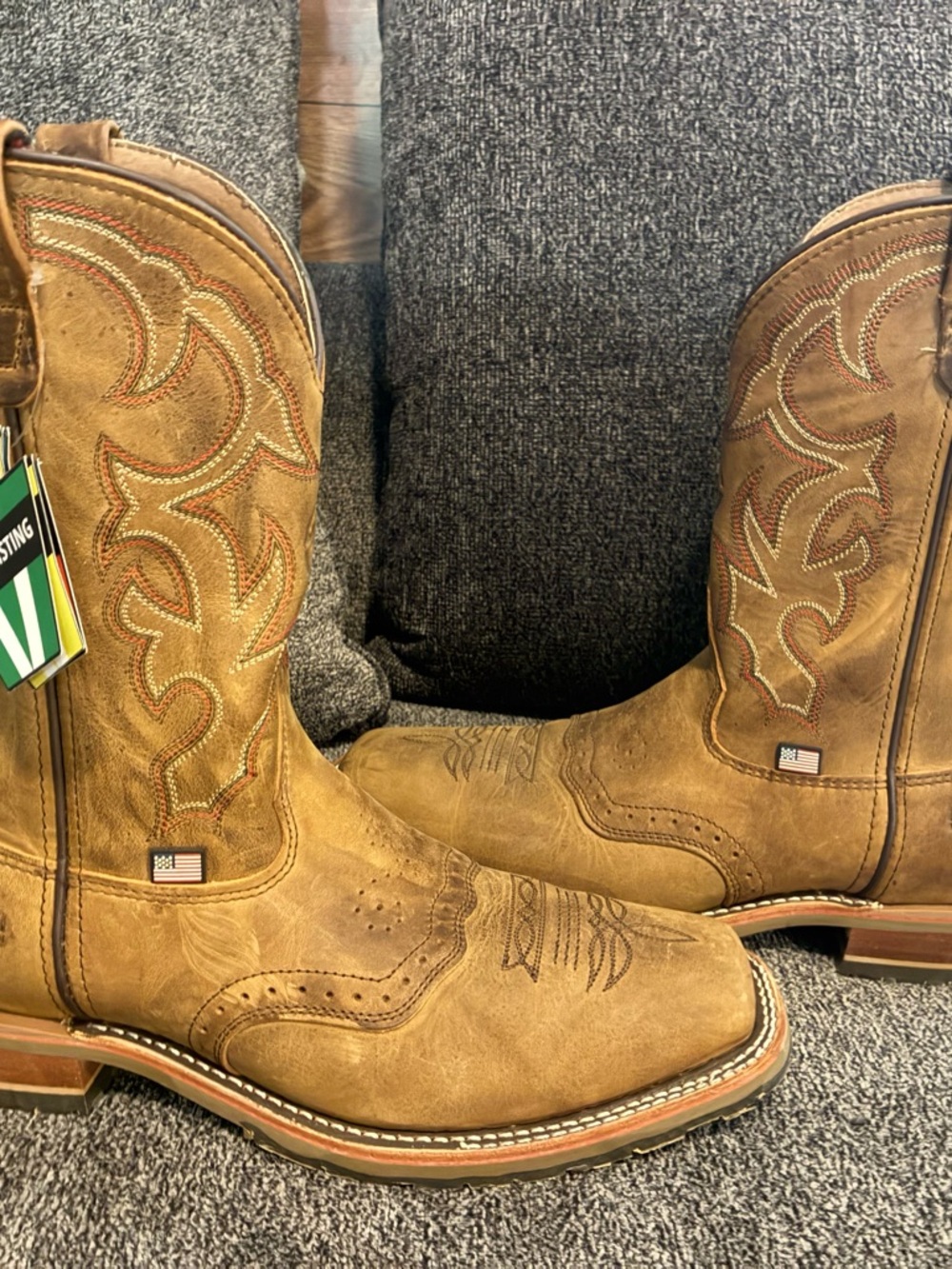 Double H Tan Brown Western Cowboy Boots with Embroidered Shaft
